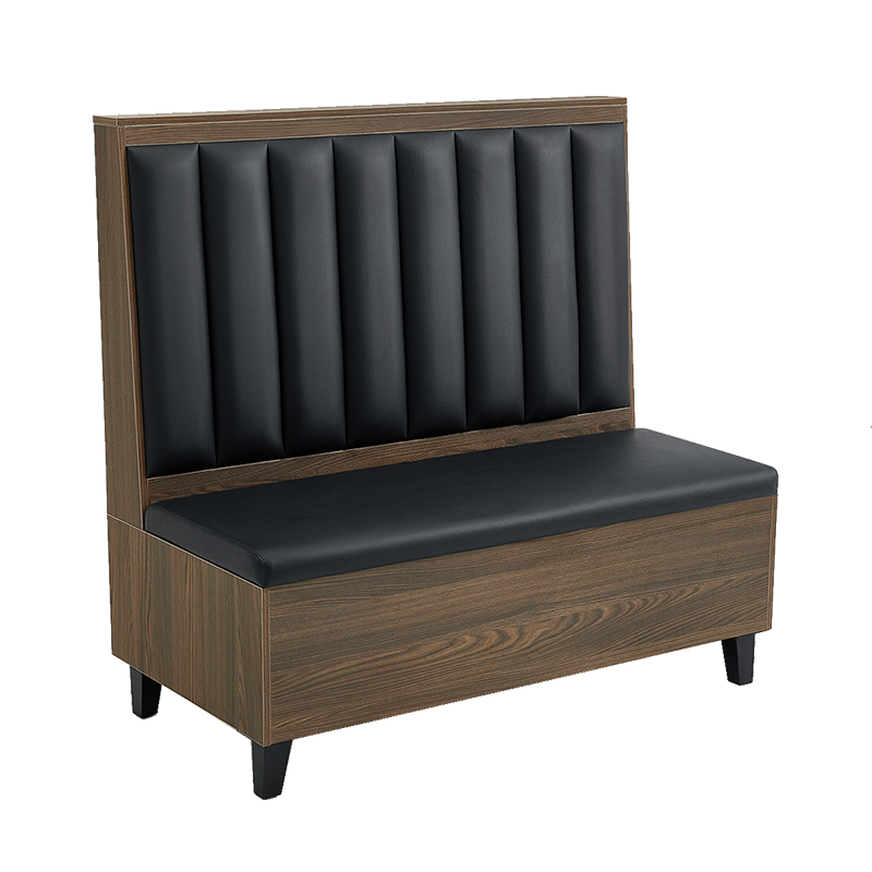 Veneer Wood Frame, 8 channel Back Single Booths w/ Black Vinyl Back & Seat