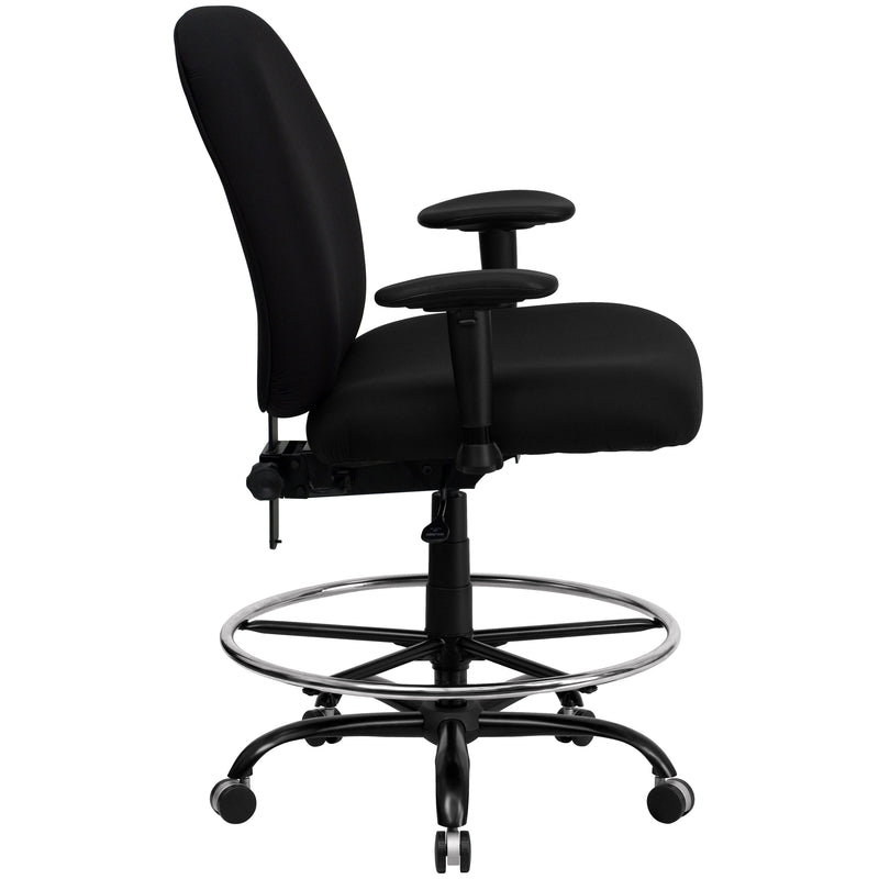 HERCULES Series Big & Tall 400 lb. Rated Black Fabric Ergonomic Drafting Chair with Adjustable Back Height and Arms