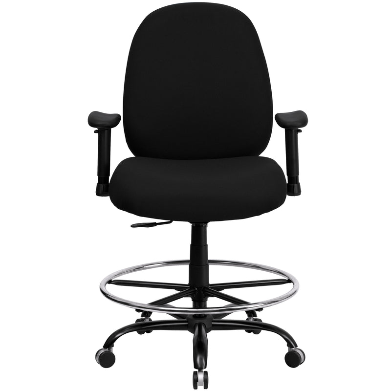 HERCULES Series Big & Tall 400 lb. Rated Black Fabric Ergonomic Drafting Chair with Adjustable Back Height and Arms