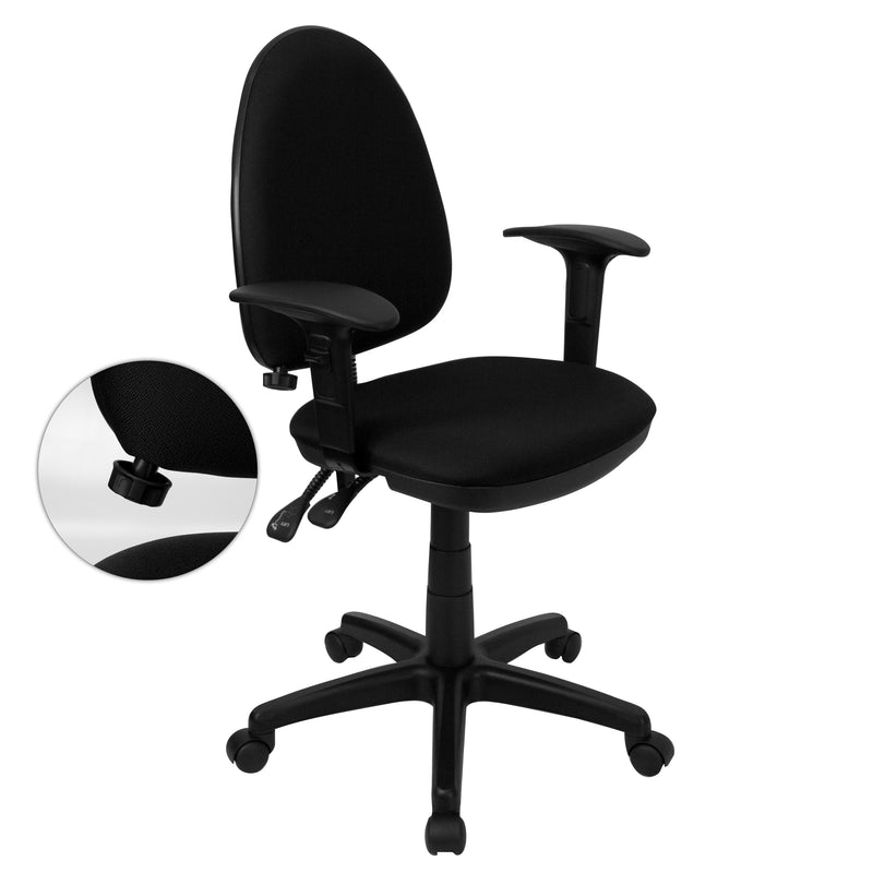 Lenora Mid-Back Black Fabric Multifunction Ergonomic Drafting Chair with Adjustable Lumbar Support and Adjustable Arms