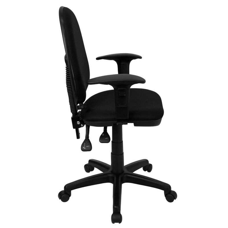 Linus Mid-Back Black Fabric Multifunction Swivel Ergonomic Task Office Chair with Adjustable Lumbar Support & Arms