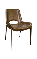 Wood Grain Metal Chair with Tan Brown Vinyl Back & Seat for Indoor Use