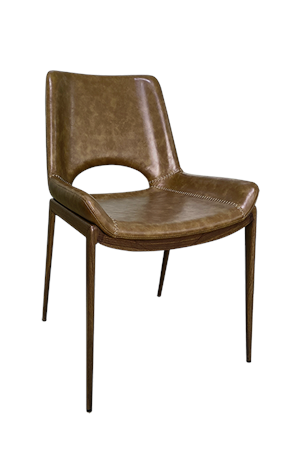 Wood Grain Metal Chair with Tan Brown Vinyl Back & Seat for Indoor Use