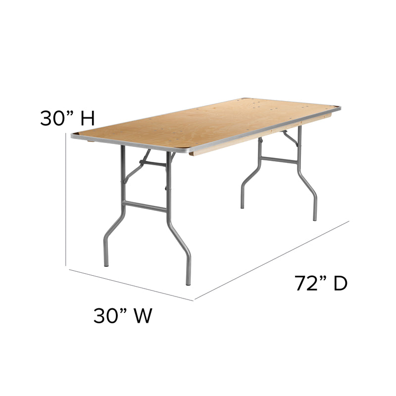 Fielder 8-Foot Rectangular HEAVY DUTY Birchwood Folding Banquet Table with METAL Edges and Protective Corner Guards