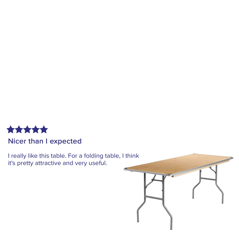 Fielder 8-Foot Rectangular HEAVY DUTY Birchwood Folding Banquet Table with METAL Edges and Protective Corner Guards
