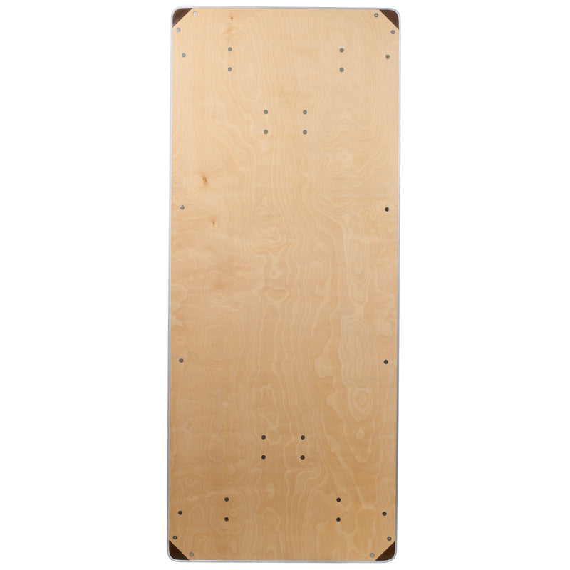 Fielder 8-Foot Rectangular HEAVY DUTY Birchwood Folding Banquet Table with METAL Edges and Protective Corner Guards