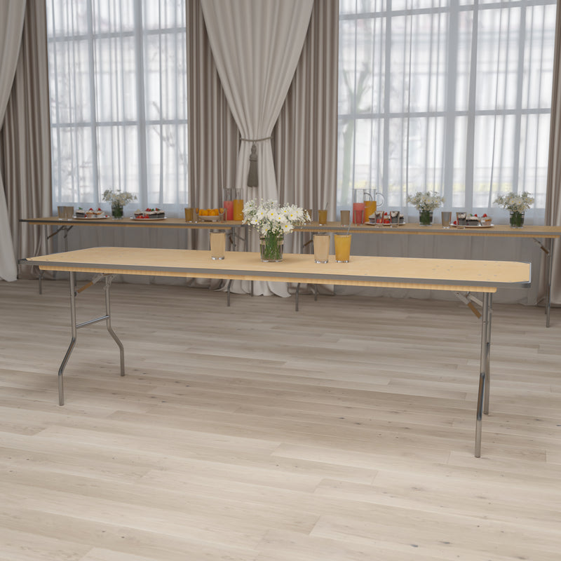 Fielder 6-Foot Rectangular Wood Folding Banquet Table with Clear Coated Finished Top