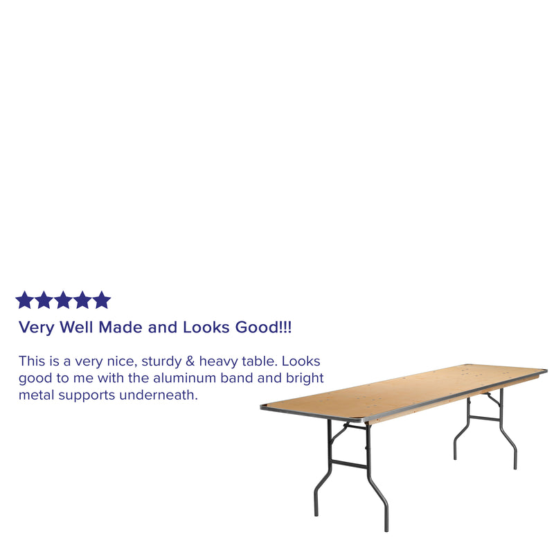 Fielder 6-Foot Rectangular Wood Folding Banquet Table with Clear Coated Finished Top