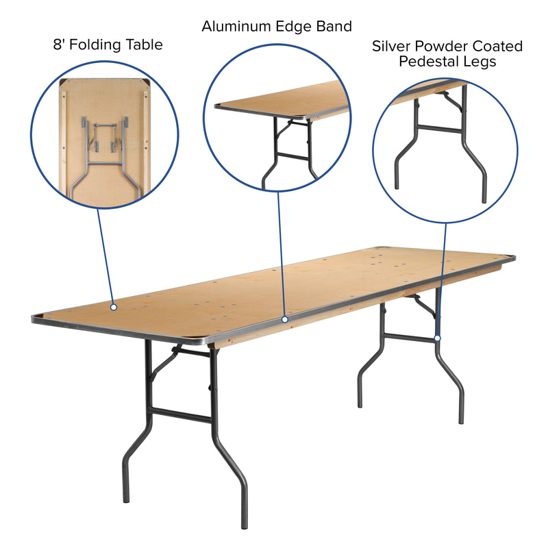 Fielder 6-Foot Rectangular Wood Folding Banquet Table with Clear Coated Finished Top