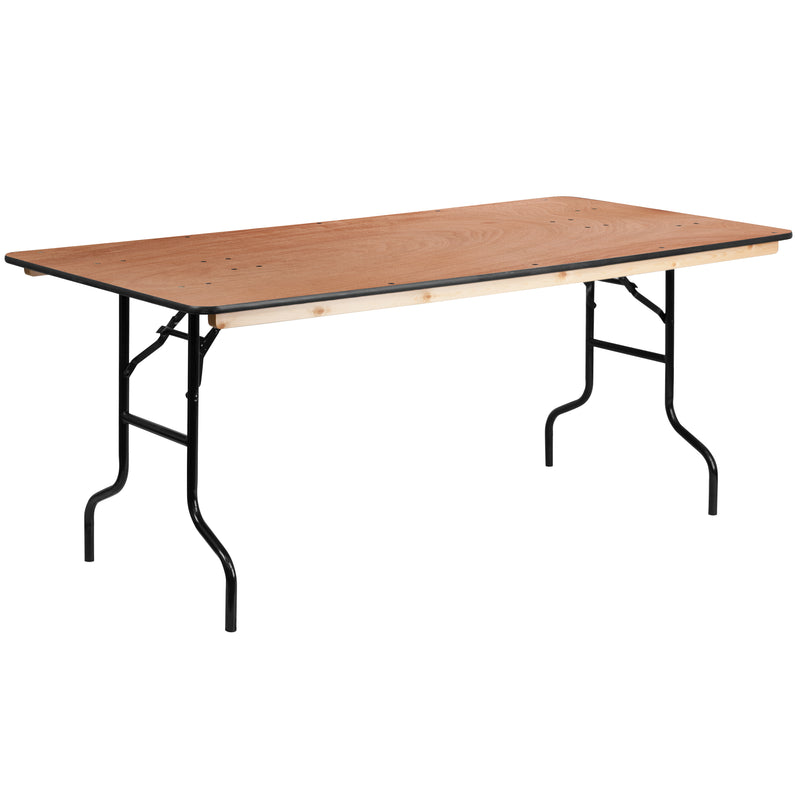 Fielder 8-Foot Rectangular Wood Folding Banquet Table with Clear Coated Finished Top