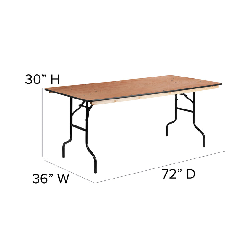 Fielder 8-Foot Rectangular Wood Folding Banquet Table with Clear Coated Finished Top