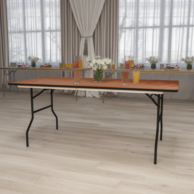 Fielder 8-Foot Rectangular Wood Folding Banquet Table with Clear Coated Finished Top