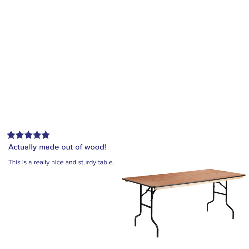 Fielder 8-Foot Rectangular Wood Folding Banquet Table with Clear Coated Finished Top