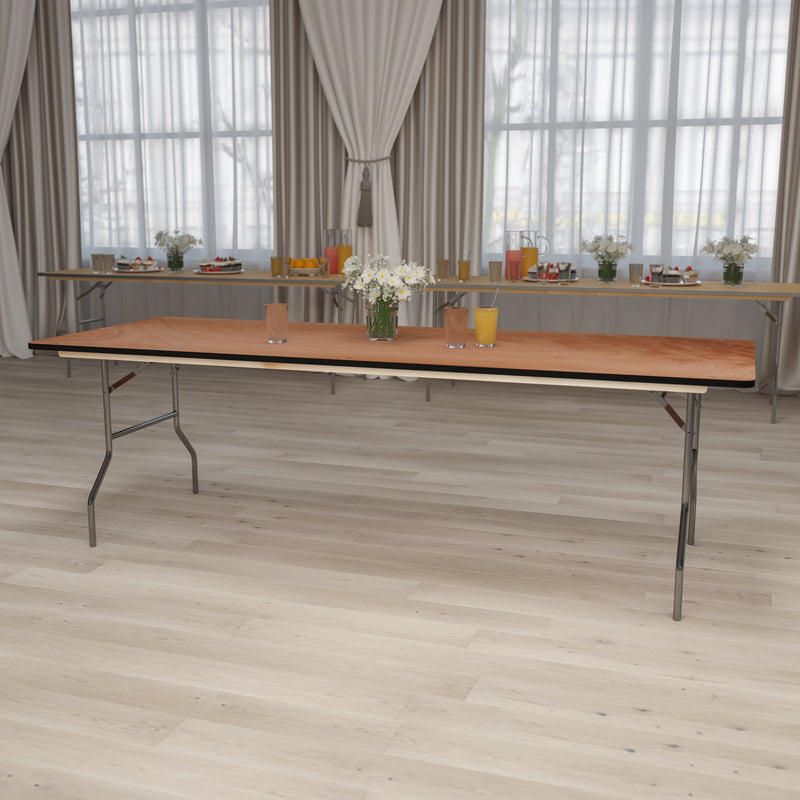 Fielder 4-Foot Round HEAVY DUTY Birchwood Folding Banquet Table with METAL Edges