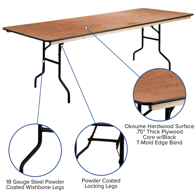 Fielder 4-Foot Round HEAVY DUTY Birchwood Folding Banquet Table with METAL Edges