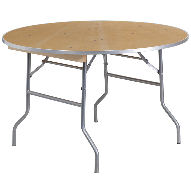 Fielder 5-Foot Round HEAVY DUTY Birchwood Folding Banquet Table with METAL Edges