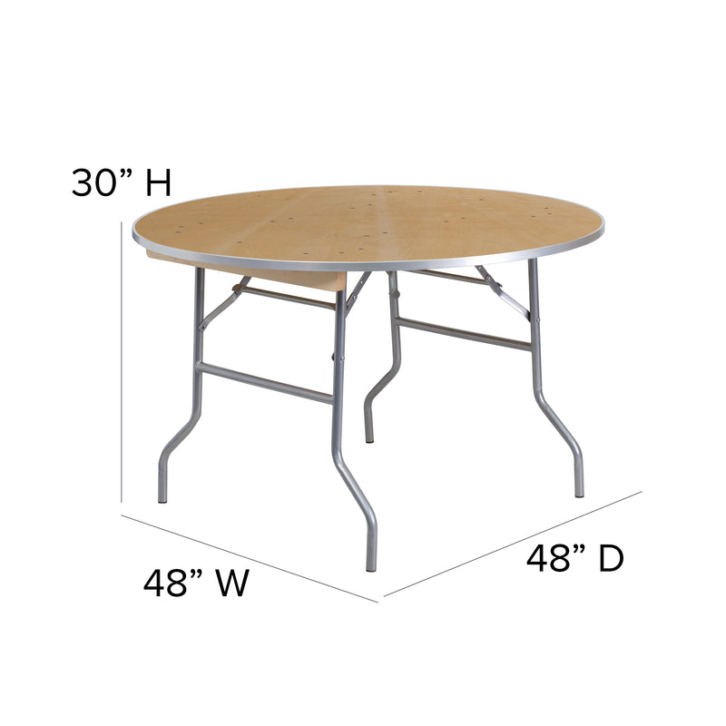 Fielder 5-Foot Round HEAVY DUTY Birchwood Folding Banquet Table with METAL Edges