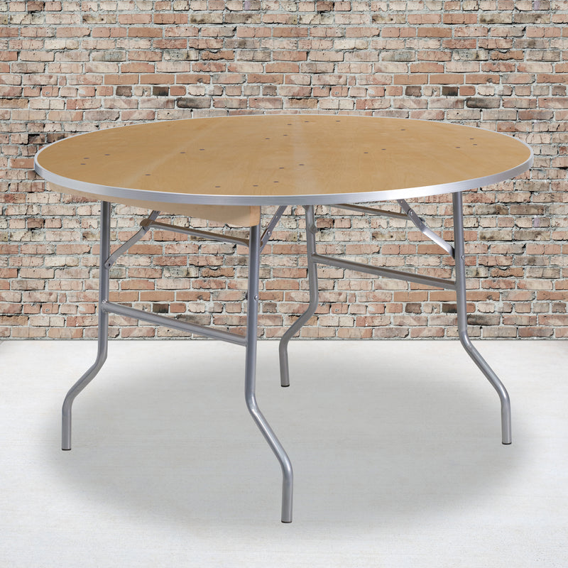 Fielder 5-Foot Round HEAVY DUTY Birchwood Folding Banquet Table with METAL Edges