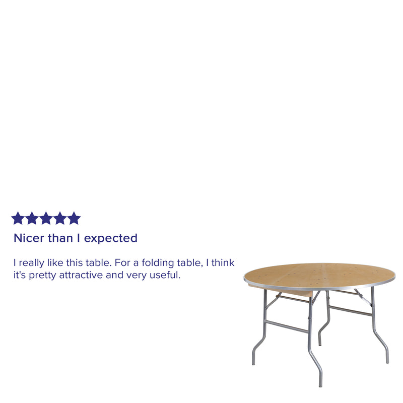 Fielder 5-Foot Round HEAVY DUTY Birchwood Folding Banquet Table with METAL Edges