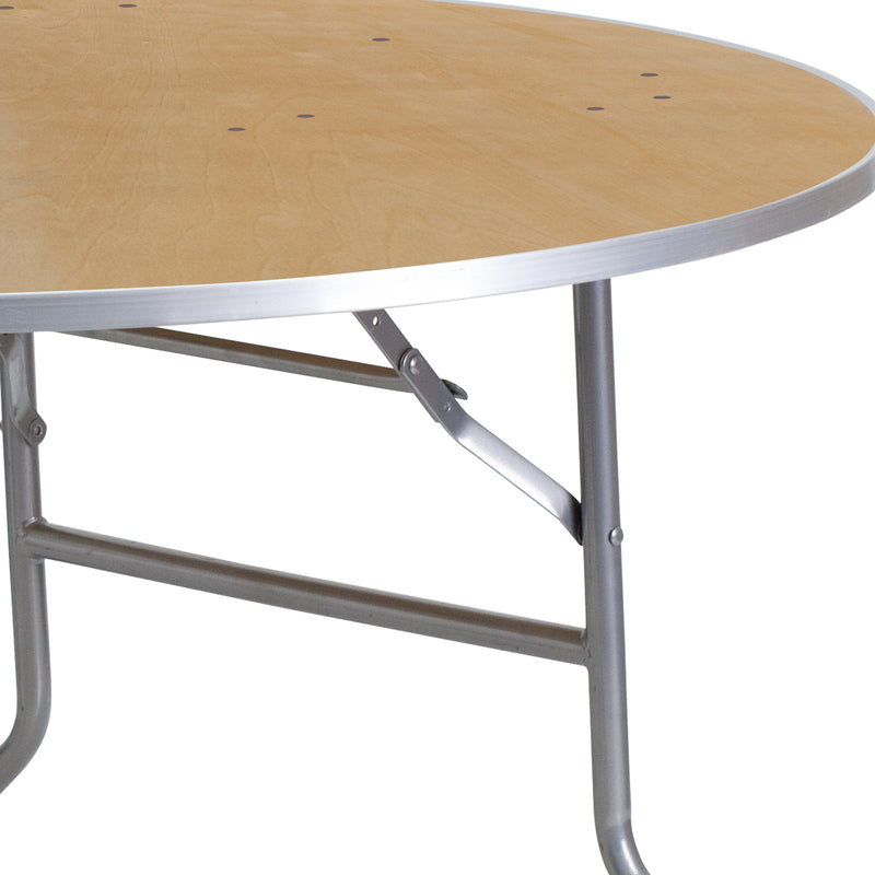Fielder 5-Foot Round HEAVY DUTY Birchwood Folding Banquet Table with METAL Edges