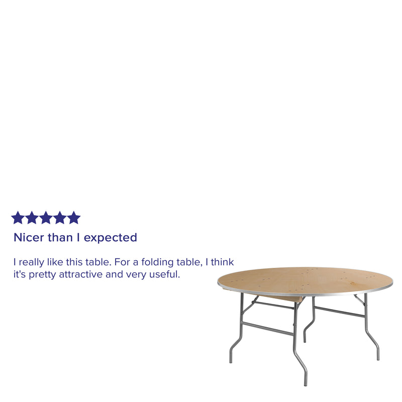 Fielder 5.5-Foot Round HEAVY DUTY Birchwood Folding Banquet Table with METAL Edges