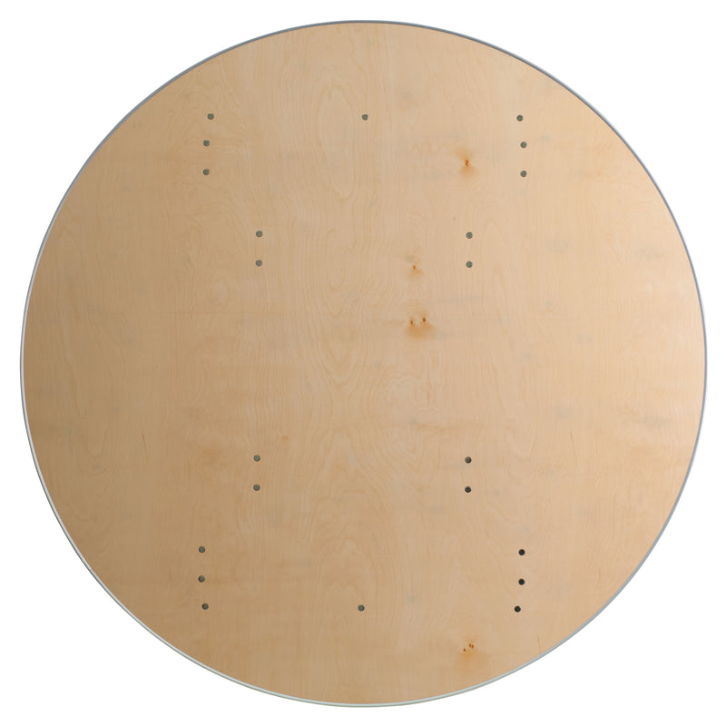 Fielder 5.5-Foot Round HEAVY DUTY Birchwood Folding Banquet Table with METAL Edges