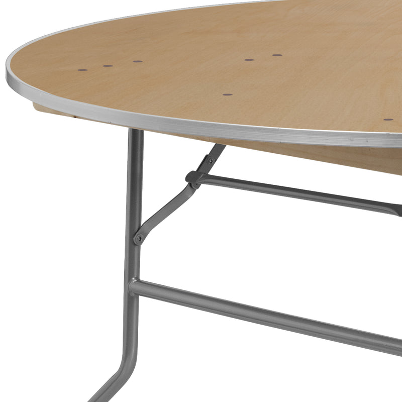 Fielder 5.5-Foot Round HEAVY DUTY Birchwood Folding Banquet Table with METAL Edges