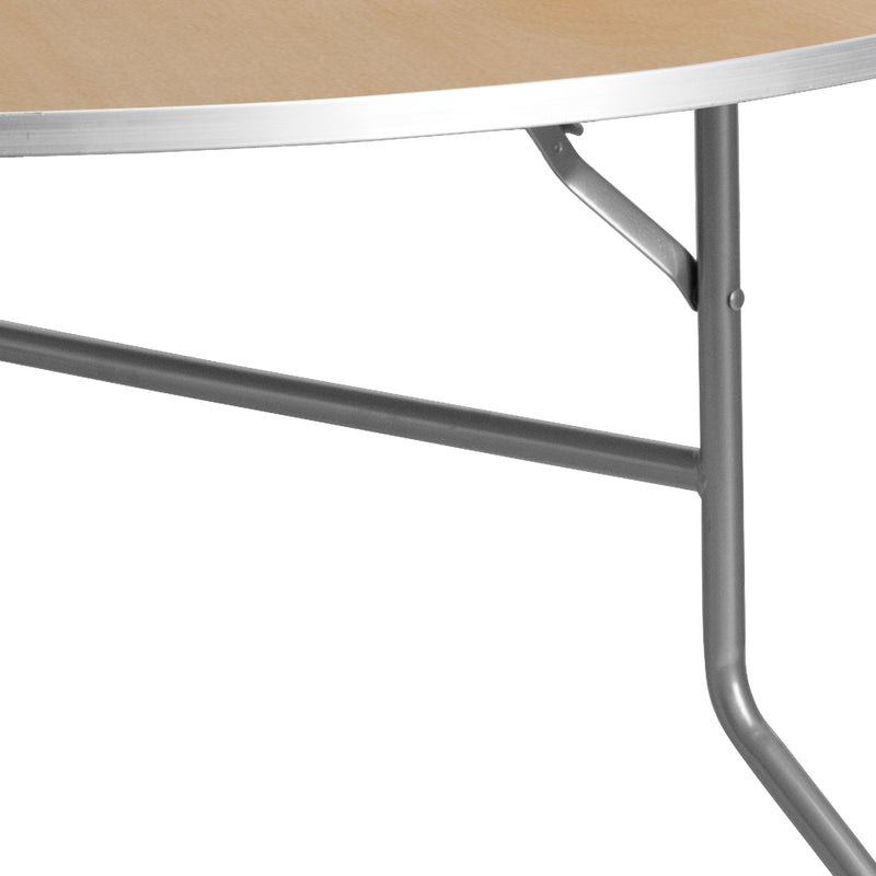 Fielder 5.5-Foot Round HEAVY DUTY Birchwood Folding Banquet Table with METAL Edges