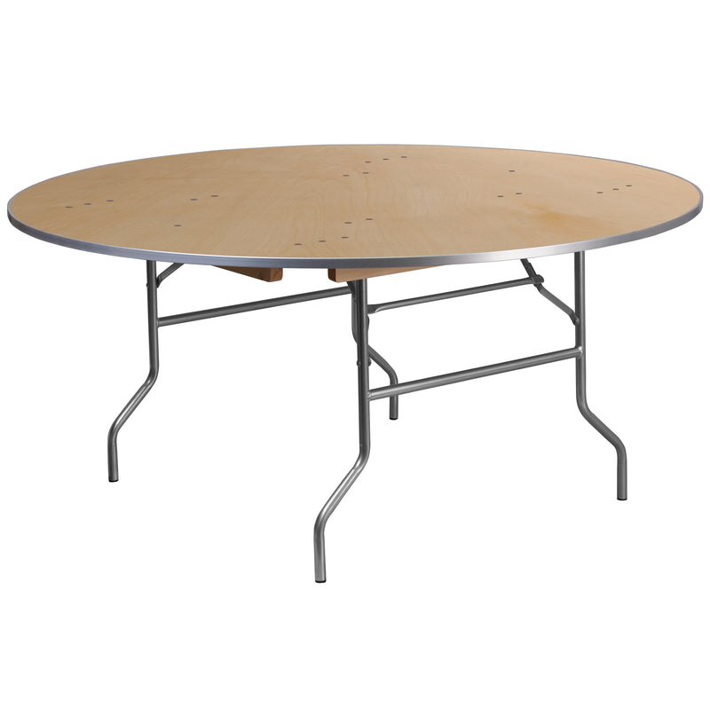 Fielder 6-Foot Round HEAVY DUTY Birchwood Folding Banquet Table with METAL Edges