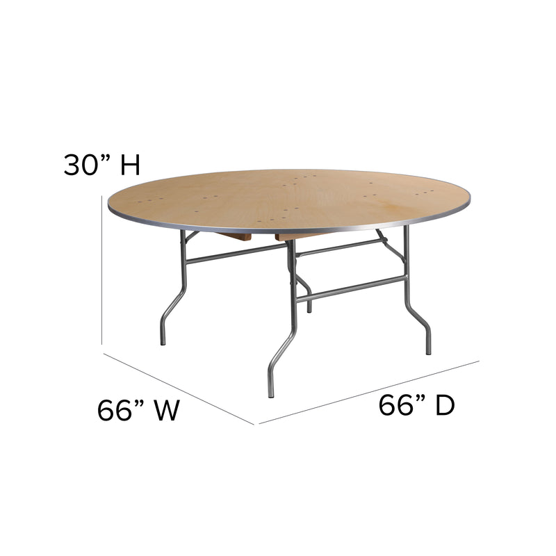 Fielder 6-Foot Round HEAVY DUTY Birchwood Folding Banquet Table with METAL Edges