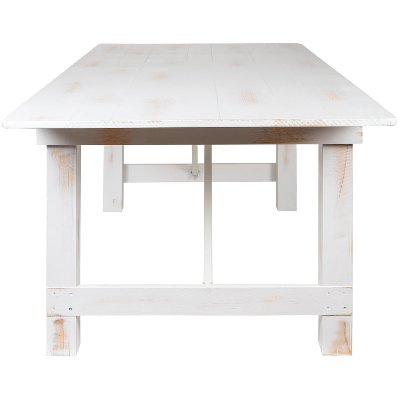 HERCULES Series 7' x 40'' Antique Rustic Folding Farm Table Set with 8 Cross Back Chairs and Cushions