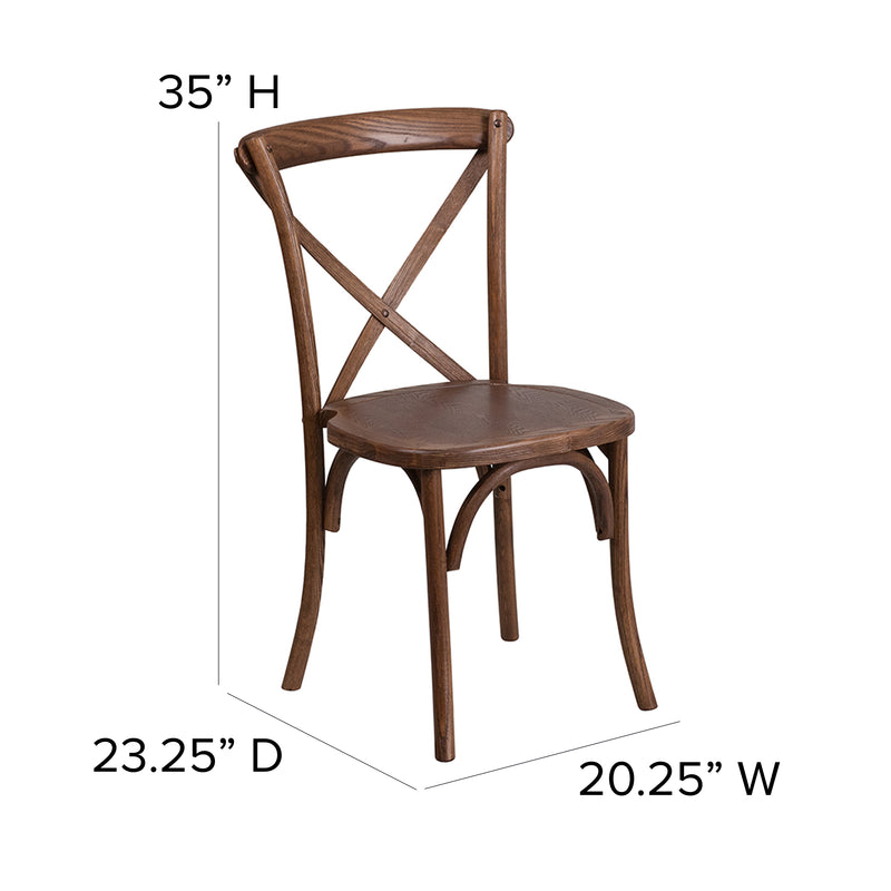 HERCULES Series 8' x 40'' Antique Rustic Folding Farm Table Set with 8 Cross Back Chairs and Cushions