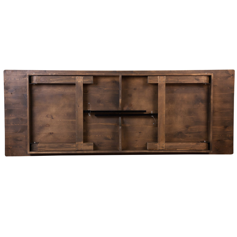 HERCULES Series 9' x 40'' Antique Rustic Folding Farm Table Set with 12 Cross Back Chairs and Cushions