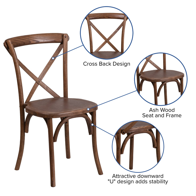 HERCULES 46" x 30" Antique Rustic Farm Table Set with 4 Cross Back Chairs and Cushions