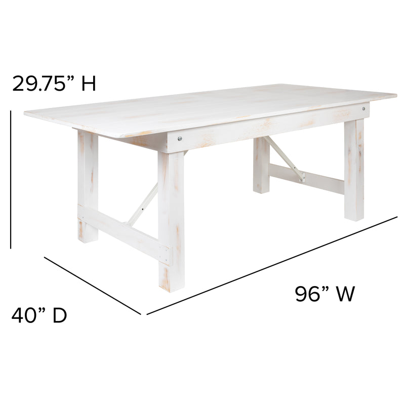 HERCULES Series 60" Round Solid Pine Folding Farm Dining Table Set with 4 Cross Back Chairs and Cushions