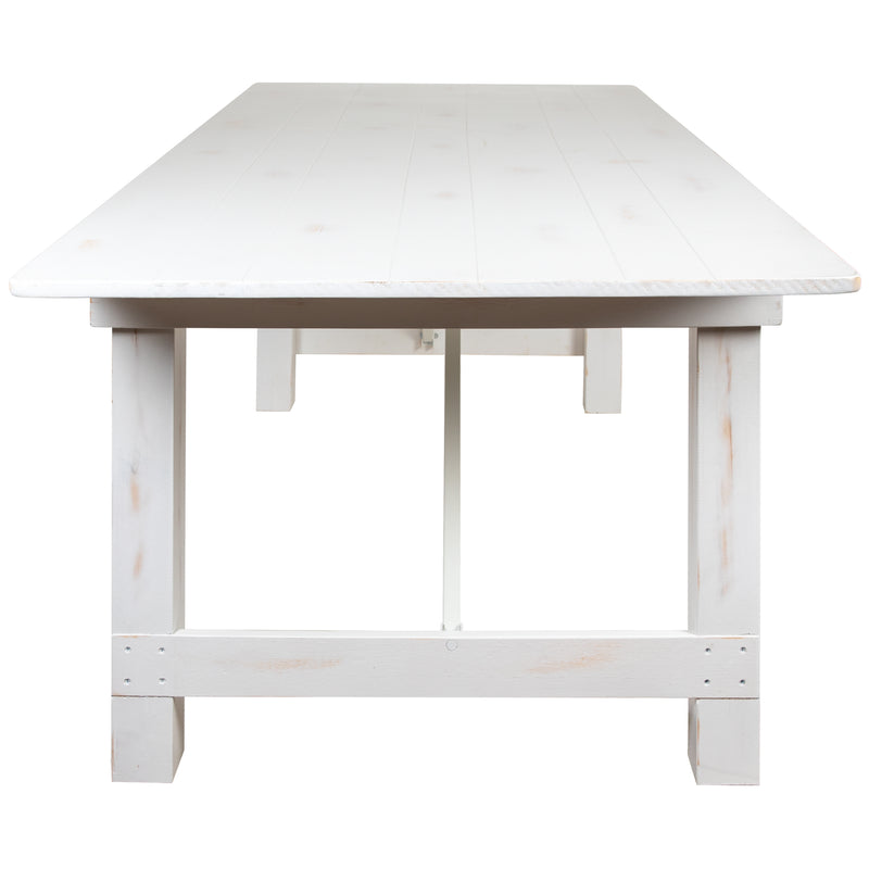 HERCULES Series 60" Round Solid Pine Folding Farm Dining Table Set with 4 Cross Back Chairs and Cushions