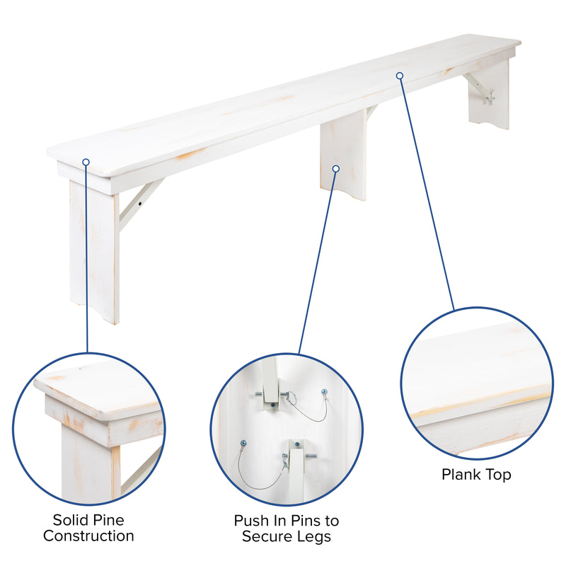 HERCULES Series 7' x 40'' Antique Rustic Folding Farm Table Set with 4 Cross Back Chairs and Cushions