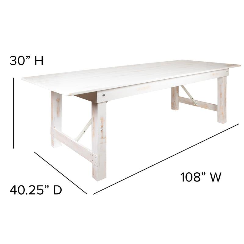 HERCULES Series 7' x 40'' Antique Rustic Folding Farm Table Set with 4 Cross Back Chairs and Cushions