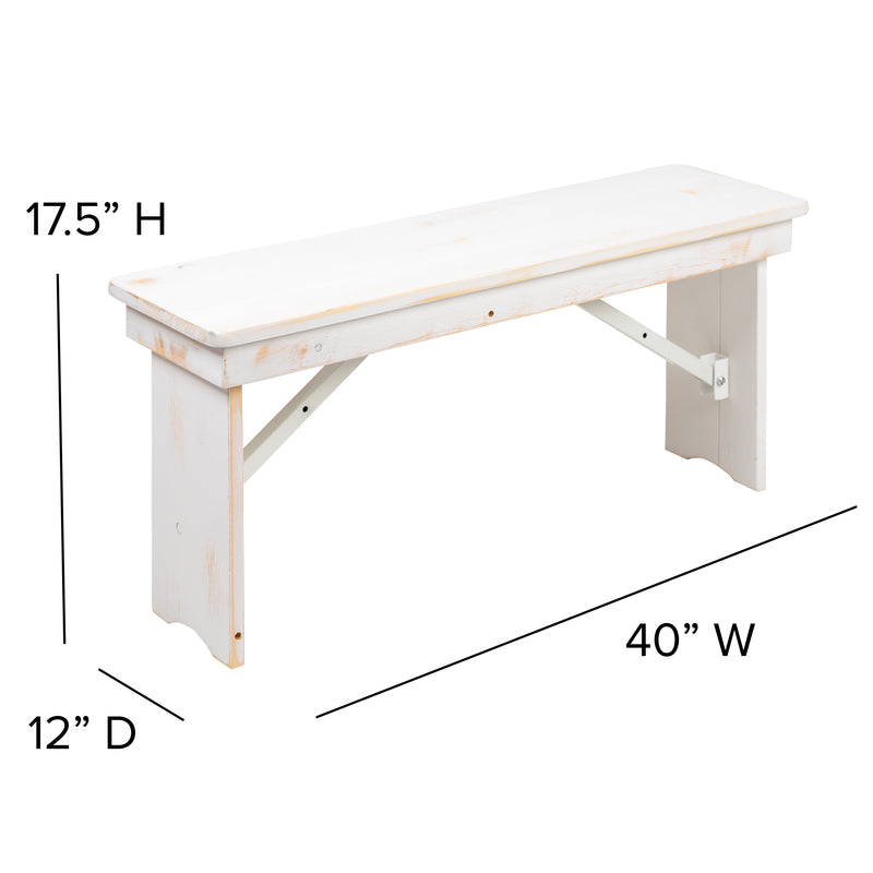 HERCULES Series 7' x 40'' Antique Rustic Folding Farm Table Set with 4 Cross Back Chairs and Cushions