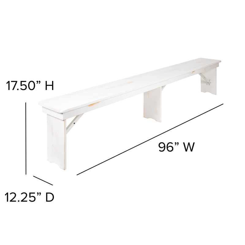 HERCULES Series 7' x 40'' Antique Rustic Folding Farm Table Set with 4 Cross Back Chairs and Cushions