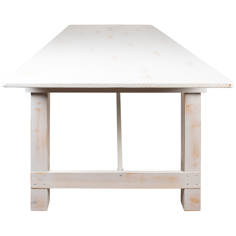 HERCULES Series 7' x 40'' Antique Rustic Folding Farm Table Set with 4 Cross Back Chairs and Cushions