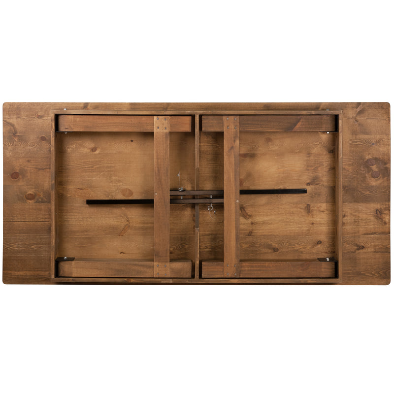 HERCULES Series 7' x 40'' Antique Rustic Folding Farm Table Set with 6 Cross Back Chairs and Cushions