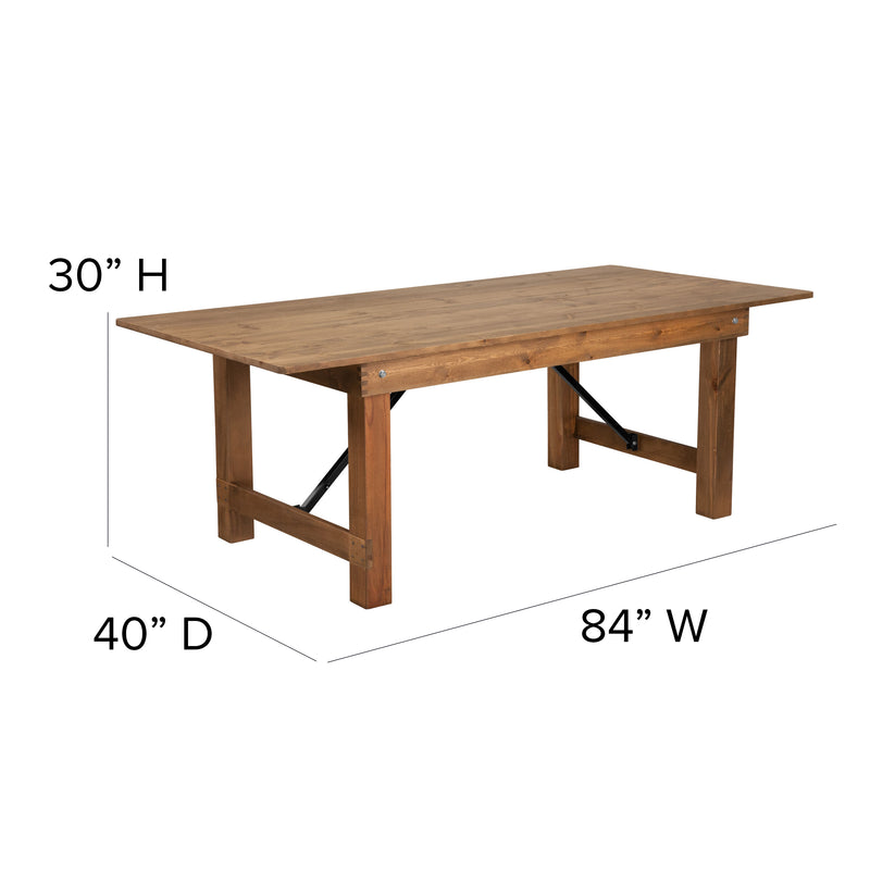 HERCULES Series 7' x 40'' Antique Rustic Folding Farm Table Set with 6 Cross Back Chairs and Cushions