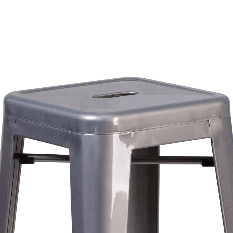 Lincoln 30'' High Backless Clear Coated Metal Indoor Barstool with Square Seat