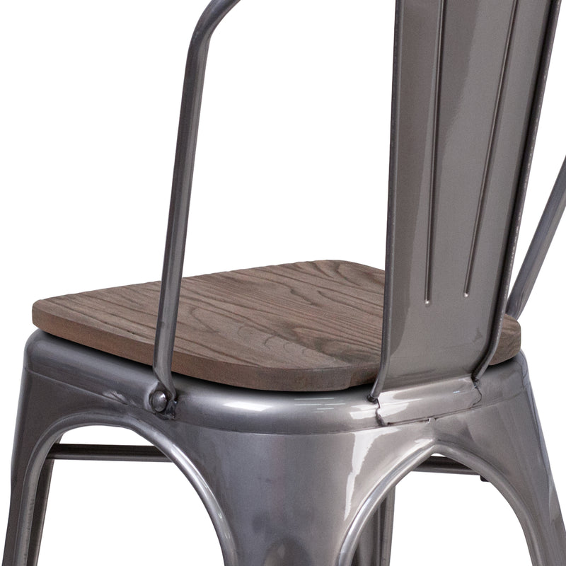Lincoln Clear Coated Metal Stackable Chair with Wood Seat