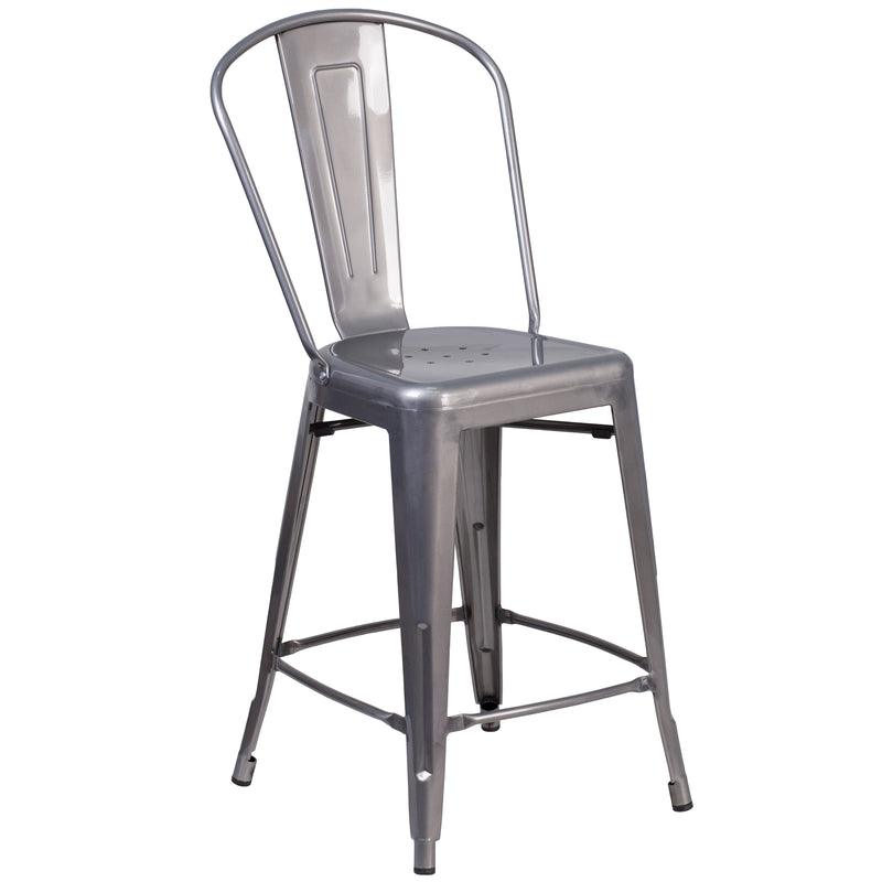 Lincoln 24'' High Clear Coated Indoor Counter Height Stool with Back