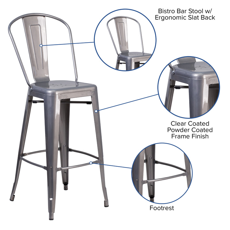 Lincoln 30'' High Clear Coated Indoor Barstool with Back