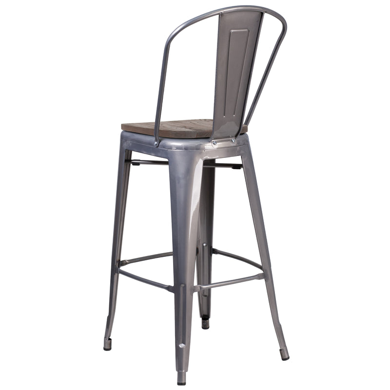 Lincoln 30" High Clear Coated Barstool with Back and Wood Seat