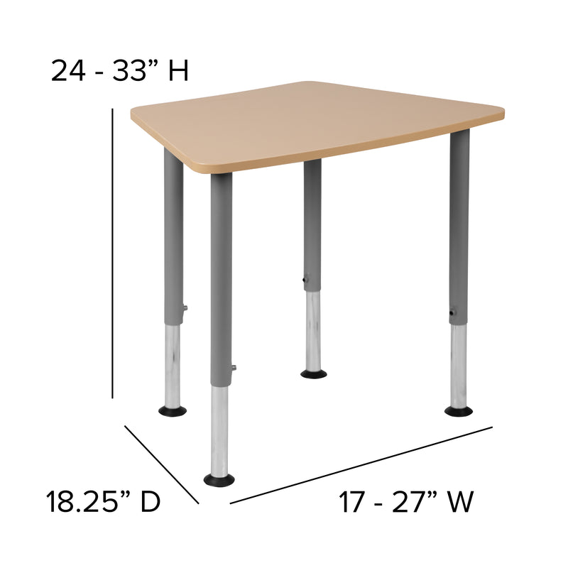 Billie Triangular Natural Collaborative Student Desk (Adjustable from 22.3" to 34") - Home and Classroom