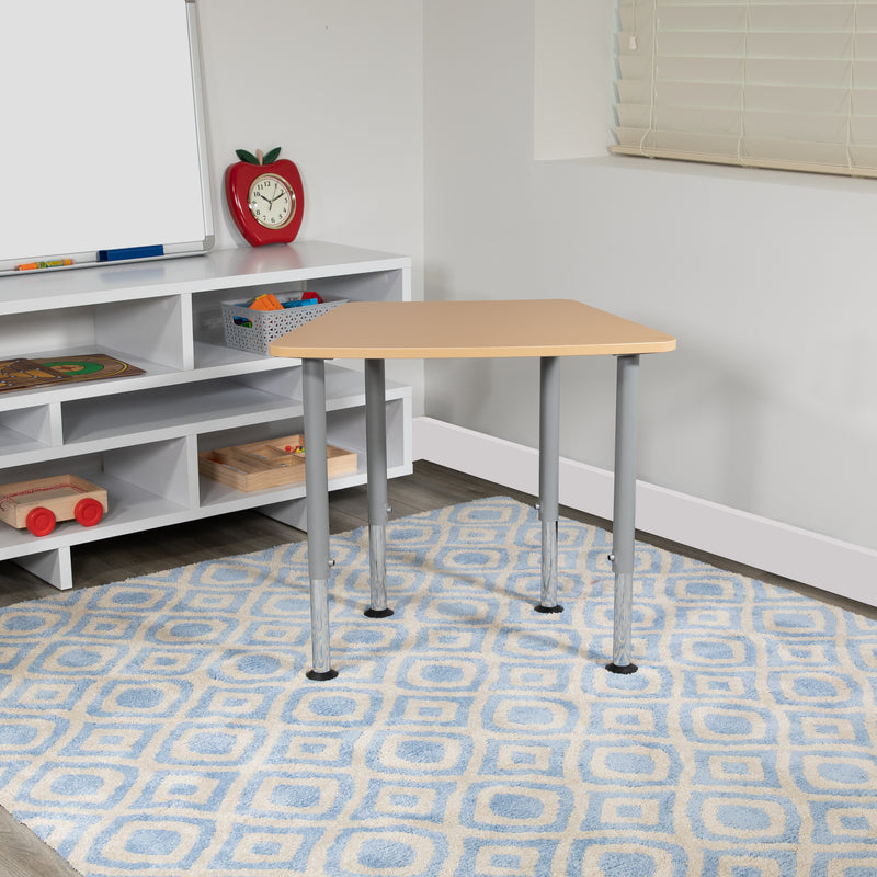 Billie Triangular Natural Collaborative Student Desk (Adjustable from 22.3" to 34") - Home and Classroom